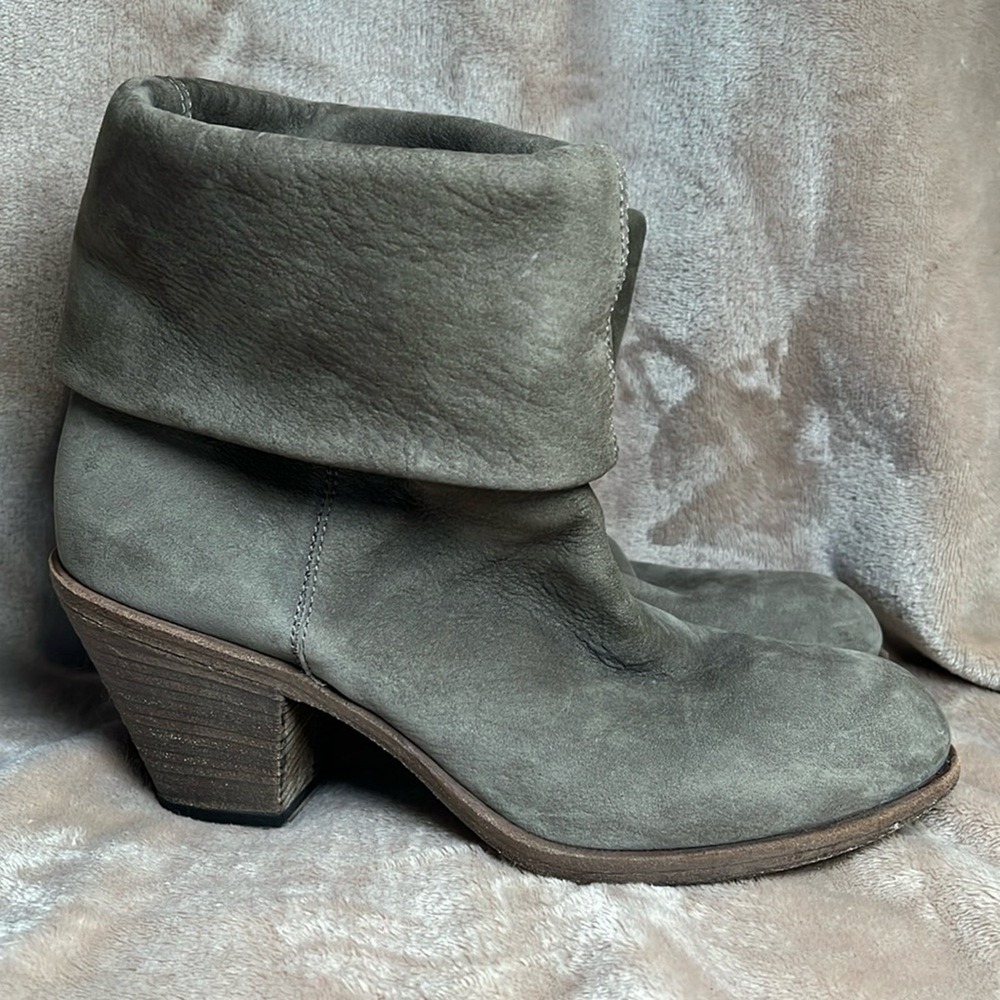 Fiorentini Baker Ankle Boot Women 39 Grey Suede Fold Over Italy Chic Grunge Moto